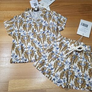 Nwt Baby Boys Size 3 Months Shirt & Shorts Tiger Print Matching Set Outfit